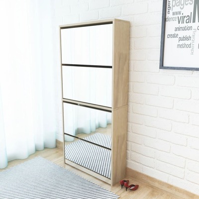 Shoe Cabinet 4-Layer Mirror Oak