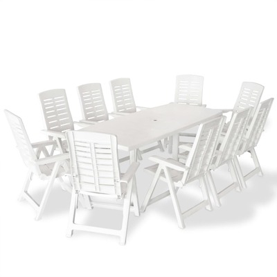 11 Piece Outdoor Dining Set Plastic White