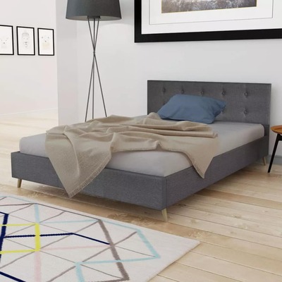 Bed with Memory Foam Mattress Dark Grey Fabric Double Size