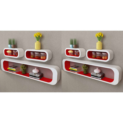 Wall Cube Shelves 6 pcs Red and White