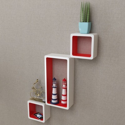 Wall Cube Shelves 6 pcs White and Red