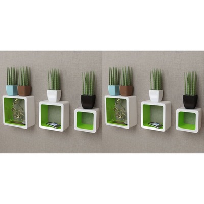 Wall Cube Shelves 6 pcs White and Green