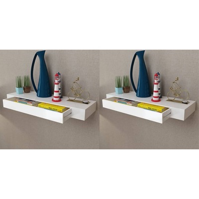 Floating Wall Shelves with Drawers 2 pcs White 80 cm