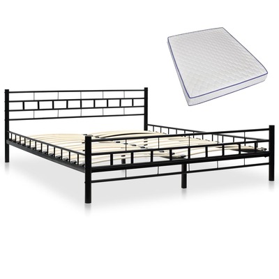 Bed with Memory Foam Mattress -Black Metal  Double