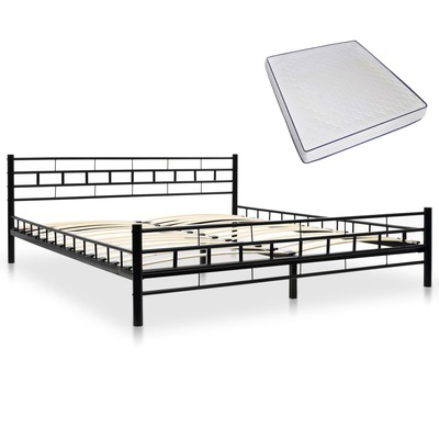 Bed with Memory Foam Mattress -Black Metal  Queen