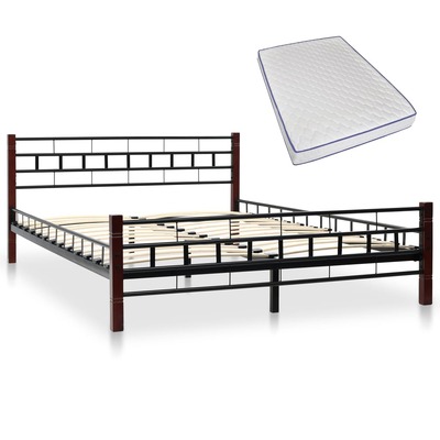 Bed with Memory Foam Mattress- Black Metal  Double