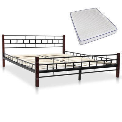Bed with Memory Foam Mattress- Black Metal  Queen