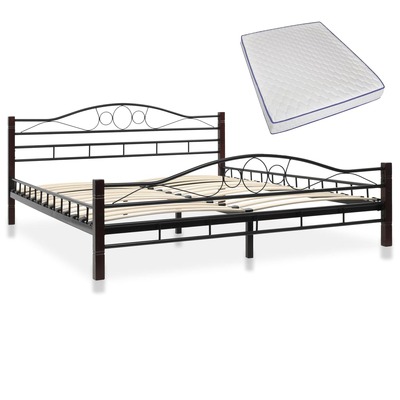 Bed with Memory Foam Mattress Black Metal  Queen