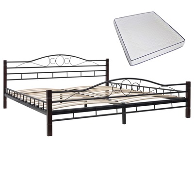 Bed with Memory Foam Mattress Black Metal  King