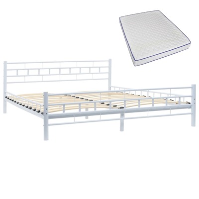 Bed with Memory Foam Mattress ,White Metal  Queen