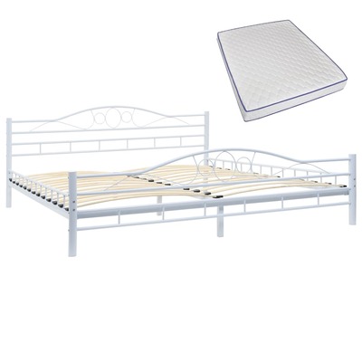 Bed with Memory Foam Mattress White Metal  King
