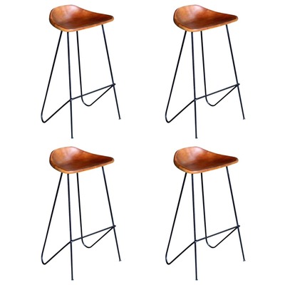 Bar Chairs 4 pcs Brown Real Leather