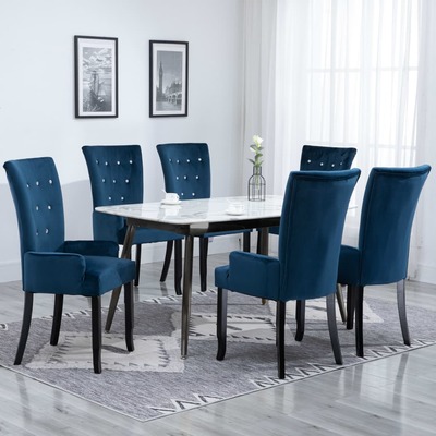 Dining Chair with Armrests 6 pcs Dark Blue Velvet