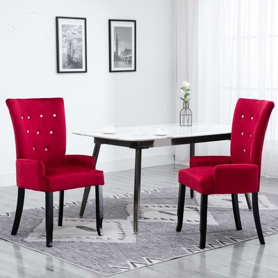 Dining Chair with Armrests 2 pcs Red Velvet