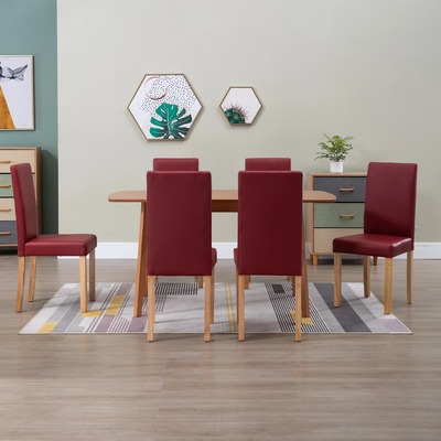 6 pcs Dining Chairs Red faux Leather