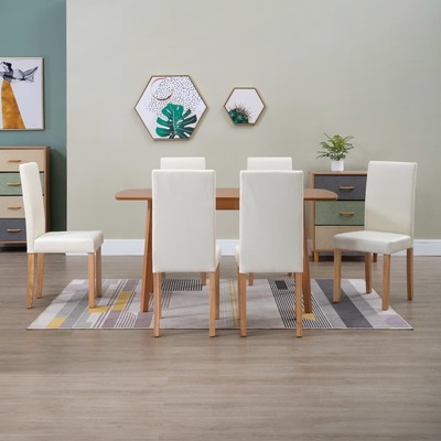 6 pcs Dining Chairs Cream faux Leather