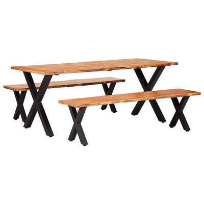 3 Piece Dining Set Solid Oak Wood Natural