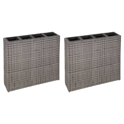 Garden Planter with 4 Pots 2 pcs Poly Rattan Grey