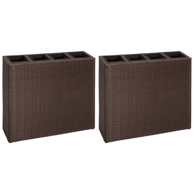 Garden Planter with 4 Pots 2 pcs Poly Rattan Brown
