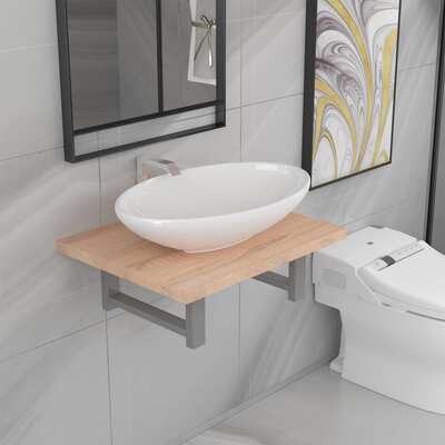 Two Piece Bathroom Furniture Set Ceramic Oak