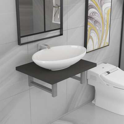 Two Piece Bathroom Furniture Set Ceramic Grey