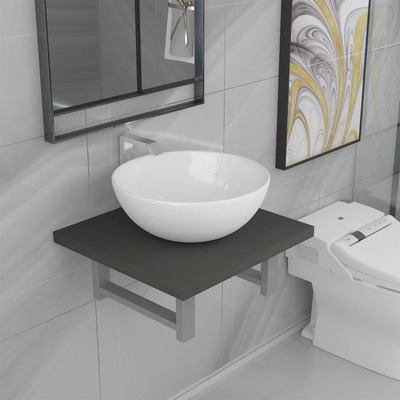 Two Piece Bathroom Furniture Set Ceramic Grey