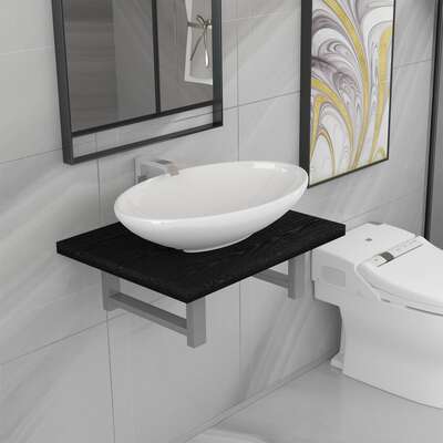 Two Piece Bathroom Furniture Set Ceramic Black