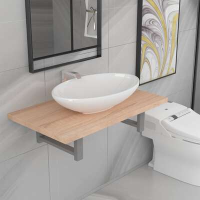 Two Piece Bathroom Furniture Set Ceramic Oak