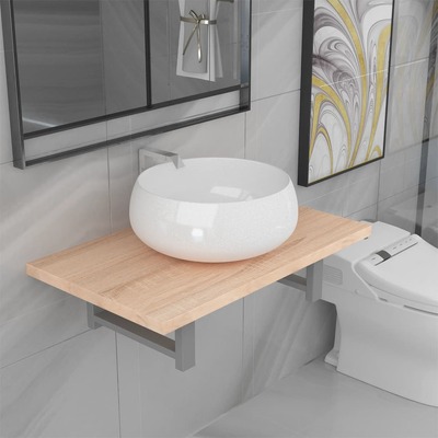 Two Piece Bathroom Furniture Set Ceramic Oak
