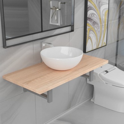 Two Piece Bathroom Furniture Set Ceramic Oak