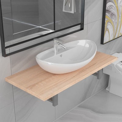 Two Piece Bathroom Furniture Set Ceramic Oak