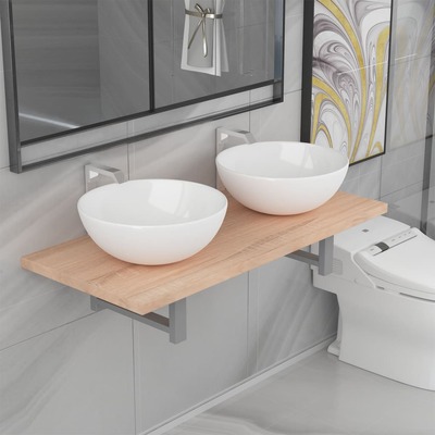 Three Piece Bathroom Furniture Set Ceramic Oak