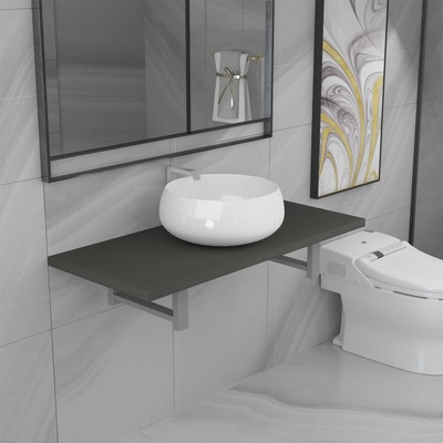 Two Piece Bathroom Furniture Set Ceramic Grey