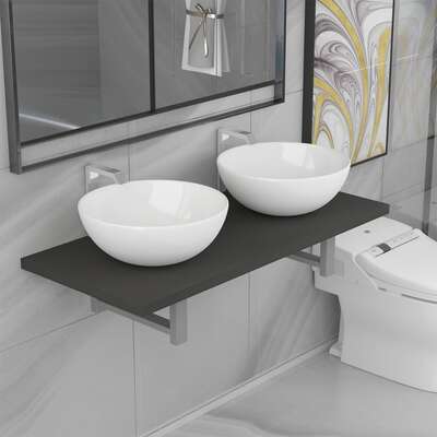 Three Piece Bathroom Furniture Set Ceramic Grey