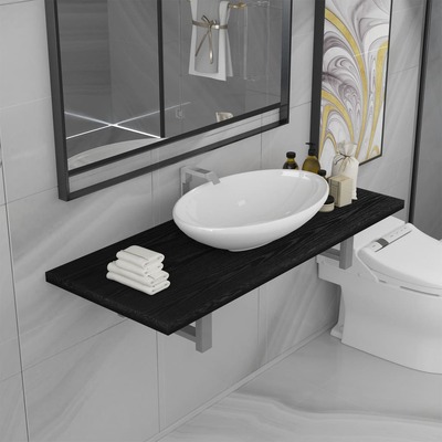 Two Piece Bathroom Furniture Set Ceramic Black