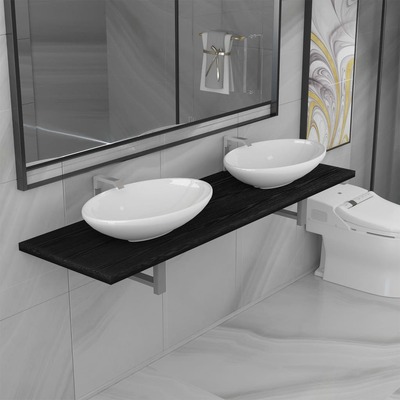 Three Piece Bathroom Furniture Set Ceramic Grey