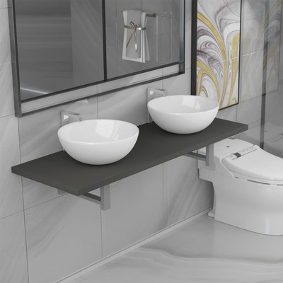 Three Piece Bathroom Furniture Set Ceramic Grey