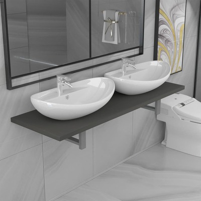 Three Piece Bathroom Furniture Set Ceramic Grey