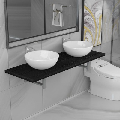 Three Piece Bathroom Furniture Set Ceramic Black