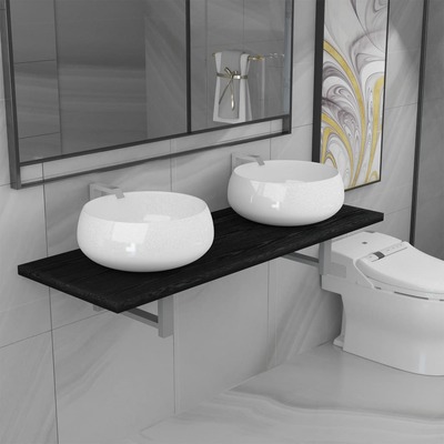 Three Piece Bathroom Furniture Set Ceramic Black