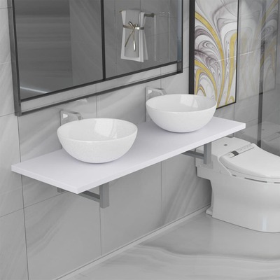 Three Piece Bathroom Furniture Set Ceramic White