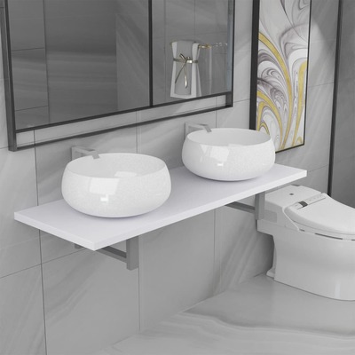 Three Piece Bathroom Furniture Set Ceramic White