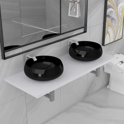 Three Piece Bathroom Furniture Set Ceramic White
