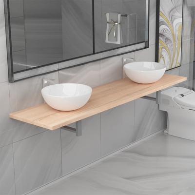 Three Piece Bathroom Furniture Set Ceramic Oak