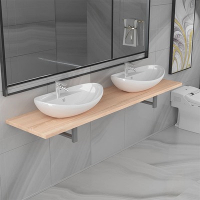Three Piece Bathroom Furniture Set Ceramic Oak