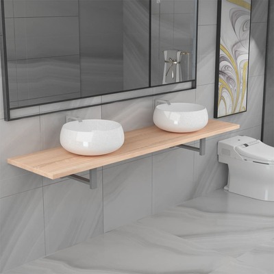 Three Piece Bathroom Furniture Set Ceramic Oak