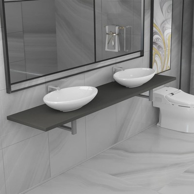 Three Piece Bathroom Furniture Set Ceramic Grey