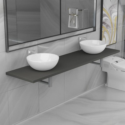 Three Piece Bathroom Furniture Set Ceramic Grey