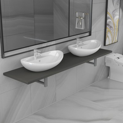 Three Piece Bathroom Furniture Set Ceramic Grey