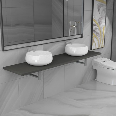 Three Piece Bathroom Furniture Set Ceramic Grey
